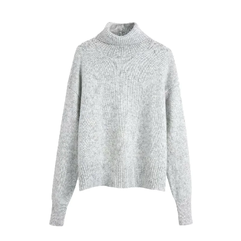Simple style loose lazy stand collar sweater  7529 Polka Dot Checkered Tartan