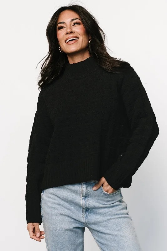 Stetson Knit Sweater | Black Boat Neck Shawl Collar Notched Collar