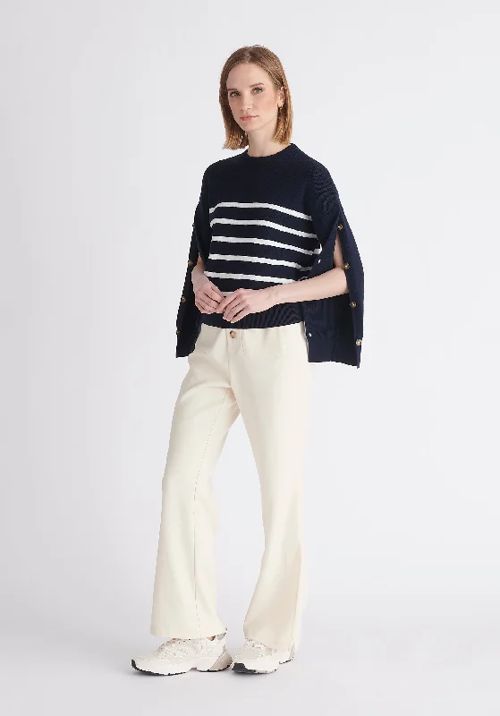 Striped Button Jumper Fitted Slim Tailored