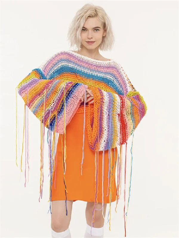Summer Sweater Cover Ups For Women Tassel Loose Flared Sleeve Beach Boho Knit Female Cover up Pullover Top Open Front Closed Front Wrap Front