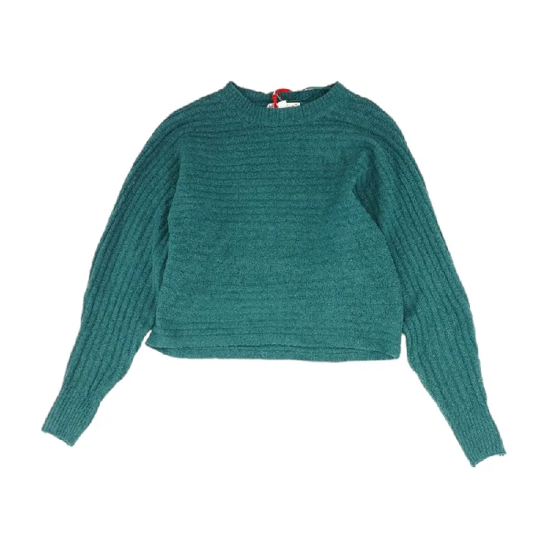 Teal Solid Crewneck Sweater Glossy Satin Silk