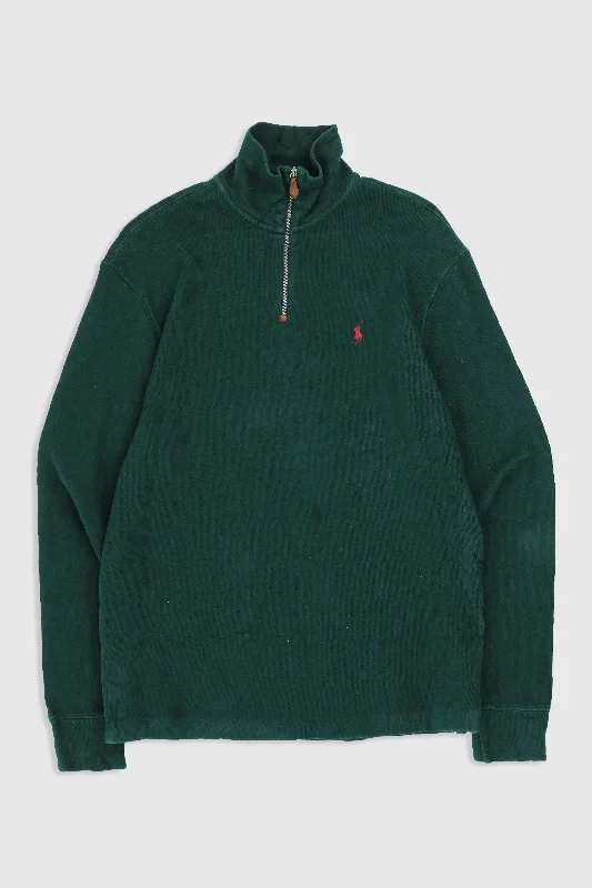 Vintage 1/4 Zip Knit Sweater Mesh Sweater Canvas Denim