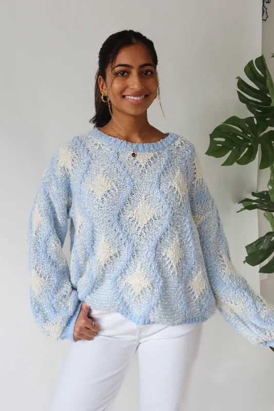 West Coast Sweater in Blue Satin Blend Silk Blend Wool Blend