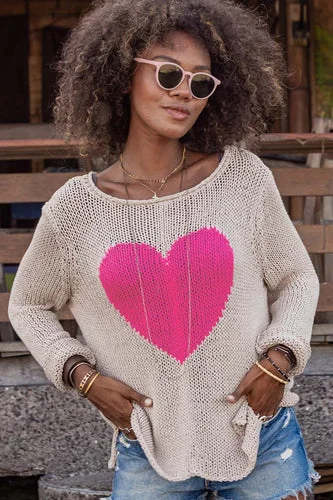 Wooden Ships Maui Heart Crew Cotton Sweater Khaki/Rose Tropical Jersey Fabric Tulle Fabric Batik Fabric
