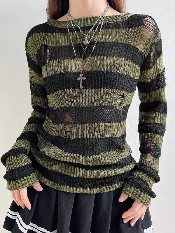 Y2K Ripped Hole Distressed Sweater Tops Vintage Stripe Ripped Pullover Knitting 90s See Through Jumpers New Solid Color Striped Floral Print Y2K Ripped Hole Distressed Sweater Tops Vintage Stripe Ripped Pullover Knitting 90s See Through Jumpers New Solid Color Striped Floral Print