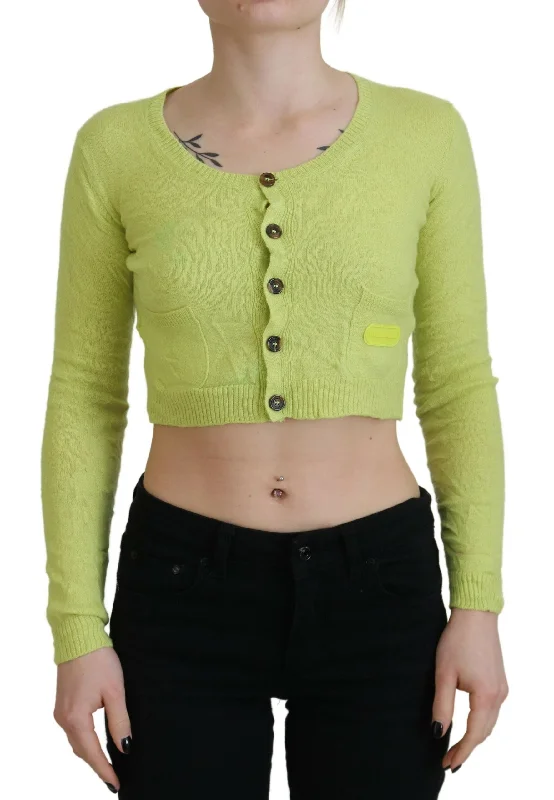 Yellow Green Cashmere Long Sleeves Cropped Sweater Cotton Fabric Linen Fabric Terry Fabric