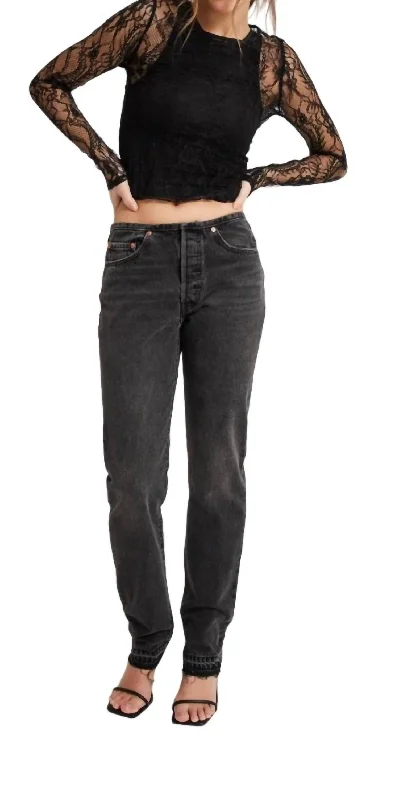 501 Mini Waist Jeans In Black Dest Comfortable Zip-Up Skinny Jeans