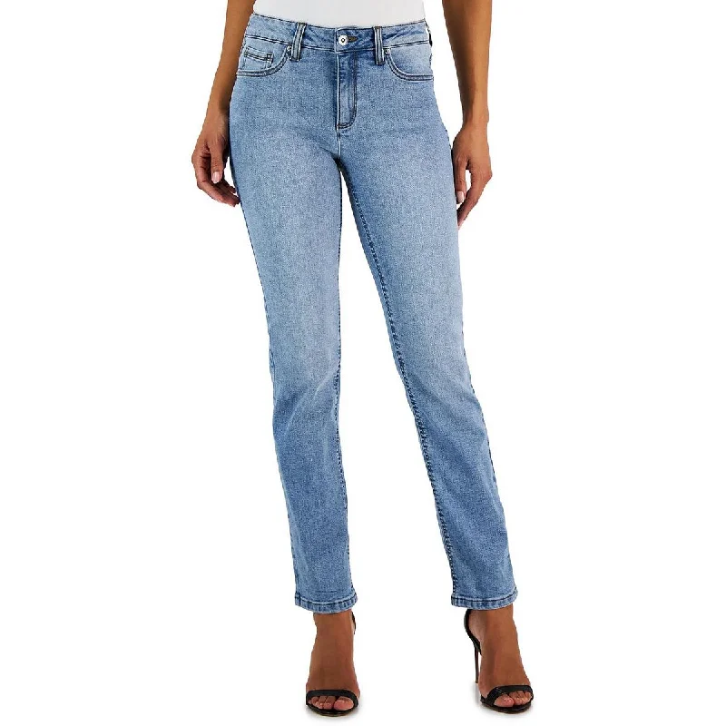 Anne Klein Womens Mid Rise Denim Straight Leg Jeans Fashionable Raw Edge Jeans