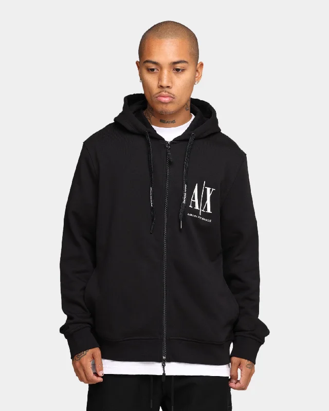 Armani Exchange Felpa Hoodie Black Hoodie with Ribbed Hem Stretchable Secure