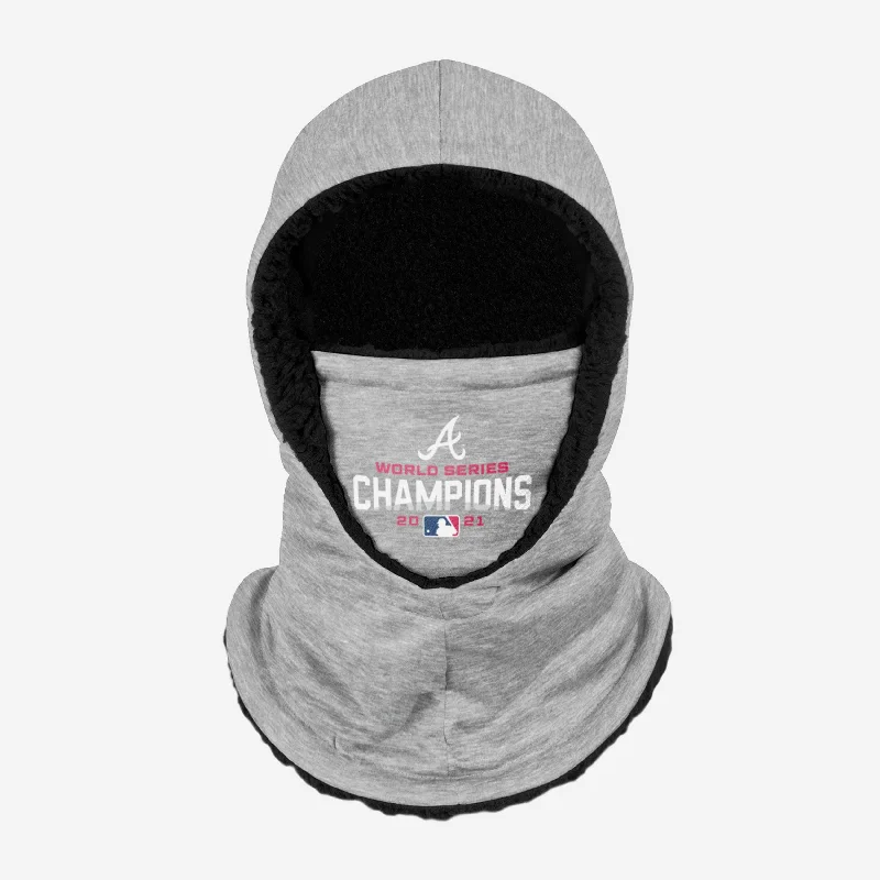 Atlanta Braves 2021 World Series Champions Grey Hooded Gaiter Scarf Hoodie with Toggle Buttons Decorative Unique