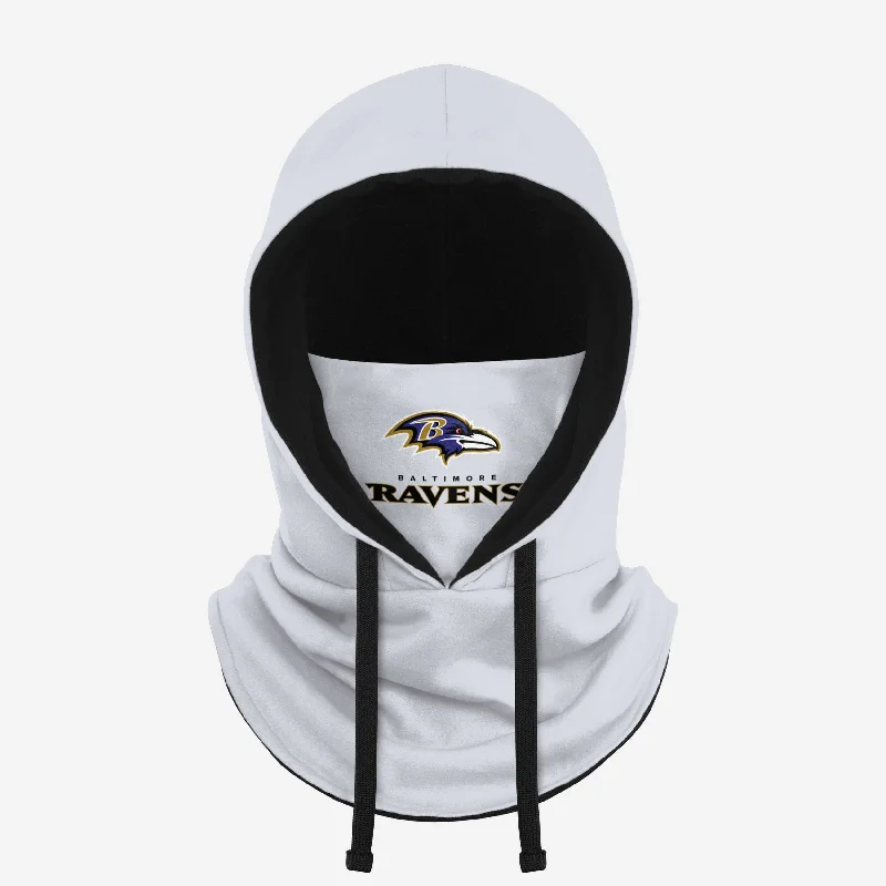 Baltimore Ravens White Drawstring Hooded Gaiter Hoodie with Embroidery Detailed Premium Baltimore Ravens White Drawstring Hooded Gaiter Hoodie with Embroidery Detailed Premium