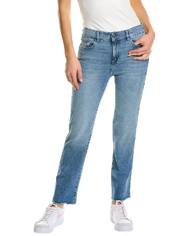 Dl1961 Mara Dark Riviera Frayed Ankle Straight Jean Fashionable Frayed Hem Denim
