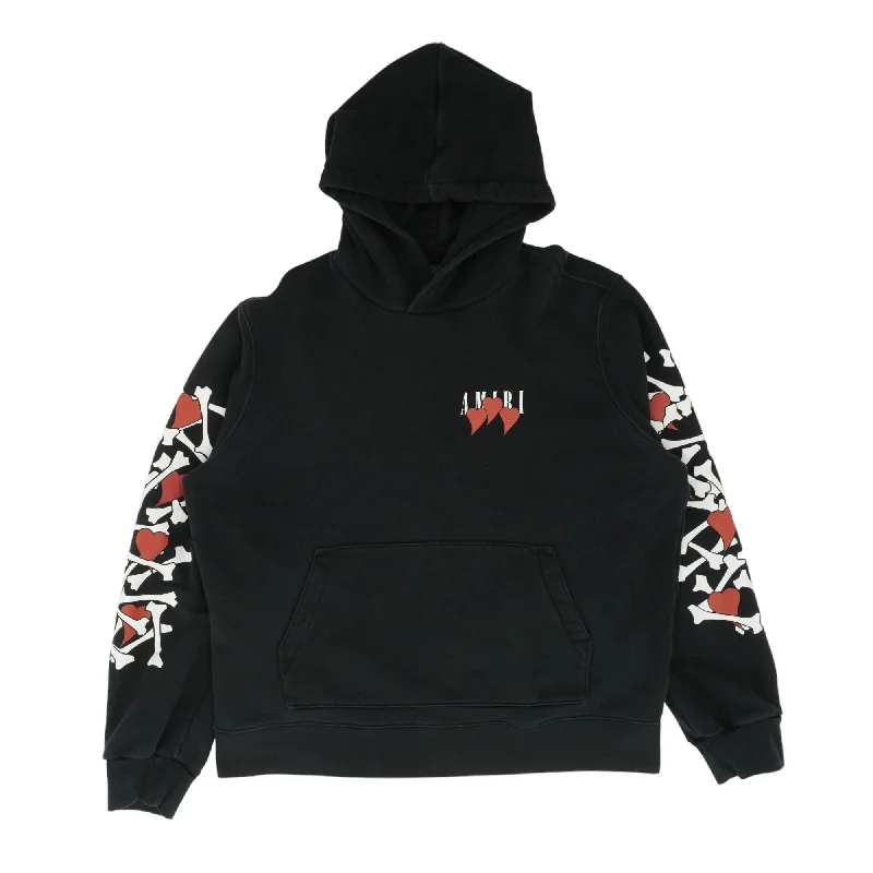 Black 3 Hearts Bones Hoodie Hoodie with Ribbed Cuffs Snug Fit Comfort