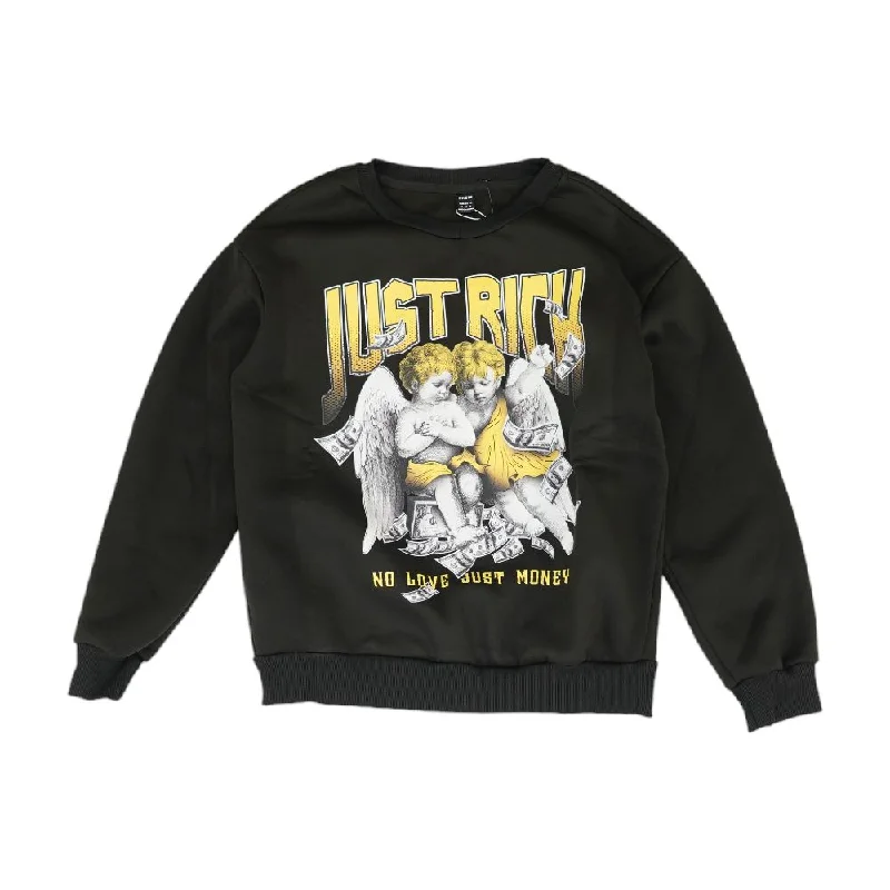 Black Graphic Sweatshirt Hoodie with Embroidery Detailed Premium