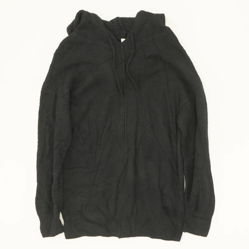 Black Solid Hoodie Hoodie with Applique Textured Unique