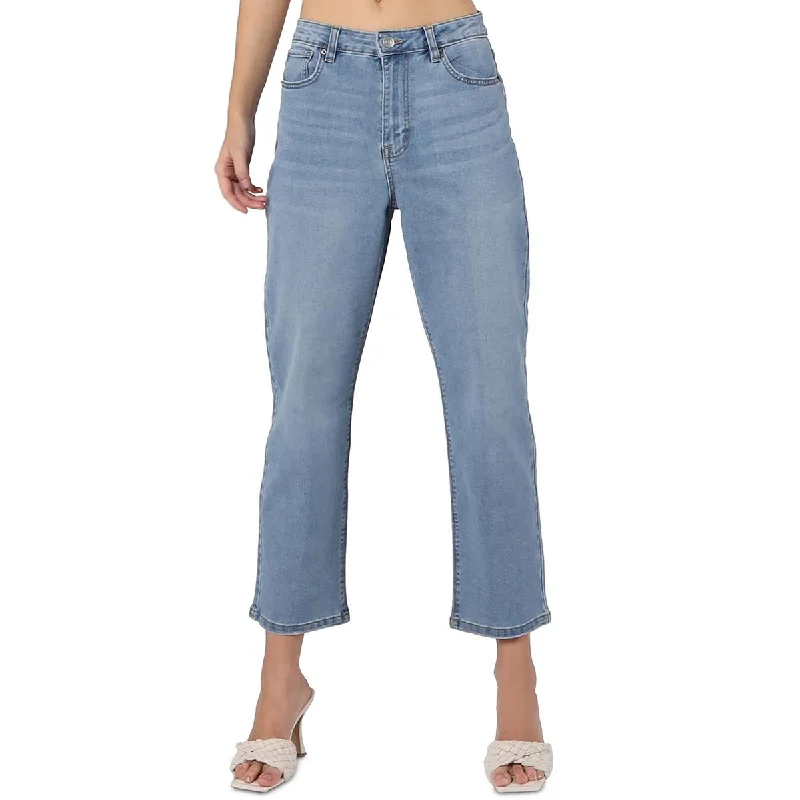 Black Tape_ Womens High Rise Straight Leg Mom Jeans Stylish Bootcut Denim Jeans