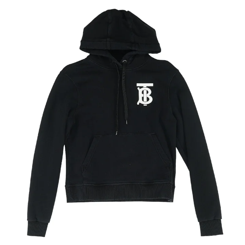 Black TB Monogram Motif Hoodie Hoodie with Hem Ribbing Snug Secure