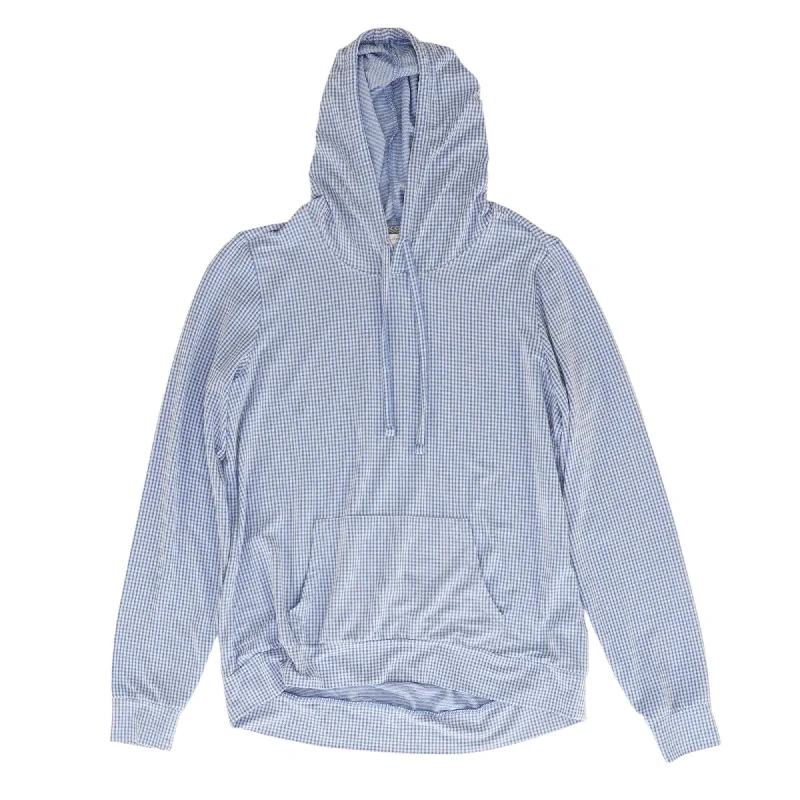 Blue Check Hoodie Hoodie with Hem Fringe Bohemian Relaxed