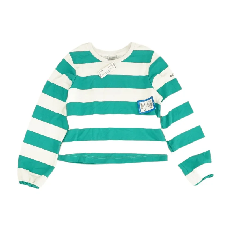 Blue Striped Sweatshirt Hoodie with Hem Lace Feminine Delicate