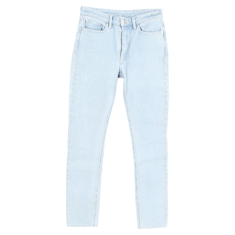 Burberry Mid-Waist Slim-Fit Jeans in Light Blue Cotton Fashionable Raw Hem Bootcut Jeans