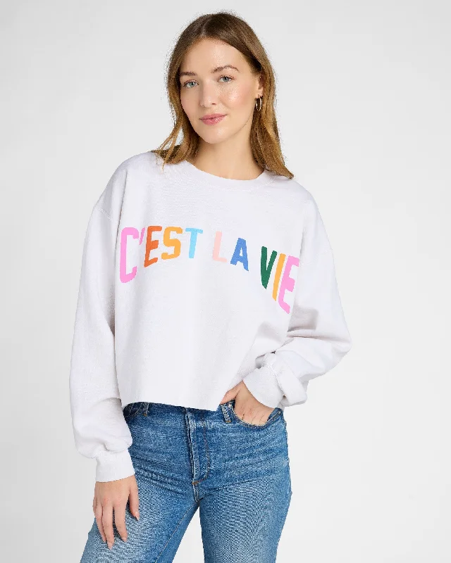 C'est La Vie Raw Hem Sweatshirt Hooded Sweatshirt Casual Wear Street Style