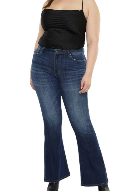 Caity Curvy Denim Flare Jeans In Dark Comfortable Faded High-Rise Jeans