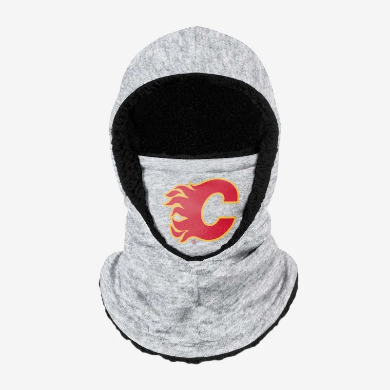 Calgary Flames Heather Grey Big Logo Hooded Gaiter Hoodie with Drawstring Waist Adjustable Fitted
