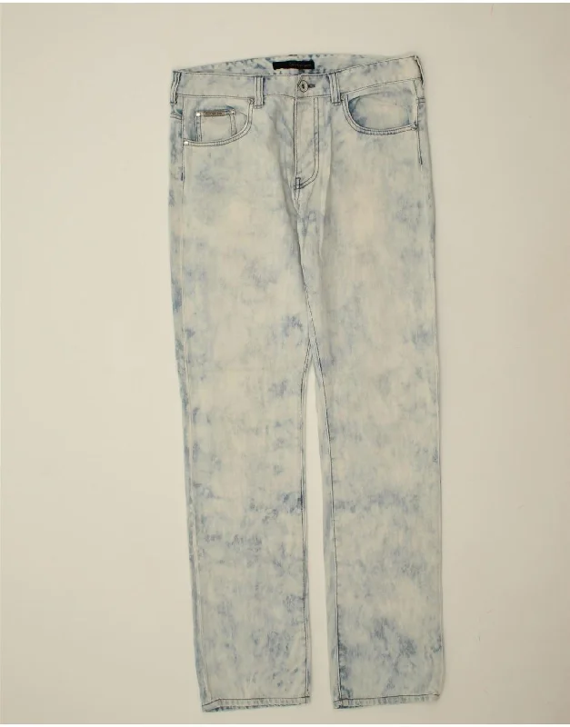 CALVIN KLEIN Womens Acid Wash Straight Jeans W32 L34 Blue Cotton Fashionable Cropped Denim Jeans