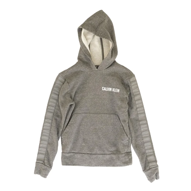 Charcoal Solid Hoodie Hoodie with Hem Embroidery Detailed Premium