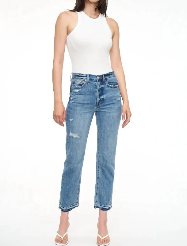 Charlie High Rise Ankle Cut Raw Hem Denim Jeans In Getaway Vintage Casual Light Wash Jeans