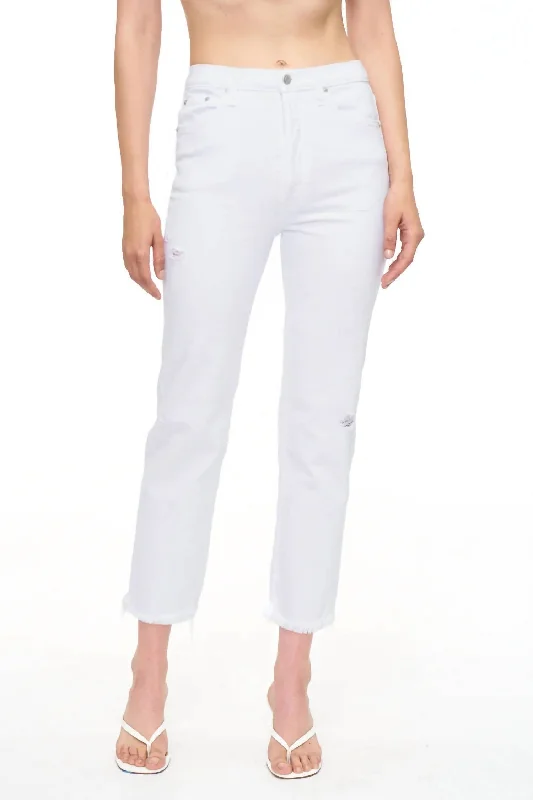 Charlie High Rise Straight Jeans In White Classic Slim Fit Jeans