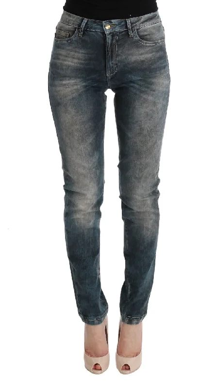 Cavalli Chic Blue Wash Slim Fit Jeans Fashionable Button-Front Jeans