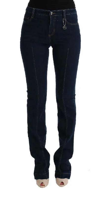 Costume National Chic Flared Cotton Jeans in Blue Comfortable Stretch Denim Jeans