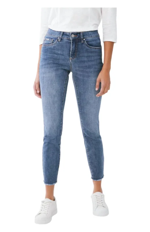 Christina Slim Ankle Jeans In Medium Wash Fashionable Raw Edge Jeans