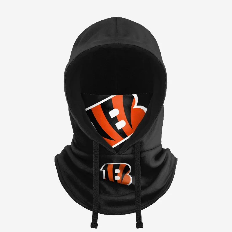 Cincinnati Bengals Black Drawstring Hooded Gaiter Hoodie with Contrast Stitching Detailed Premium Cincinnati Bengals Black Drawstring Hooded Gaiter Hoodie with Contrast Stitching Detailed Premium