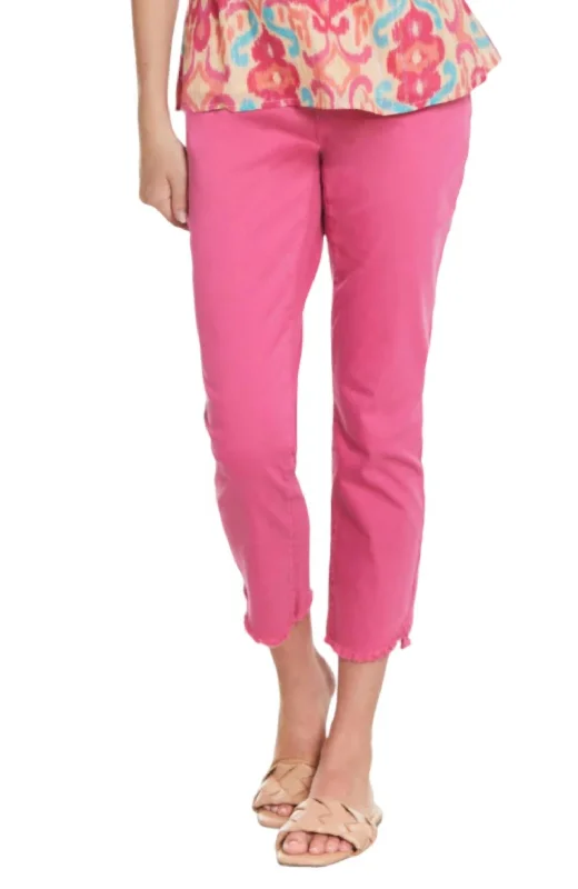 Crop Step Fray Hem Jeans In Bright Pink Fashionable Bootcut Jeans