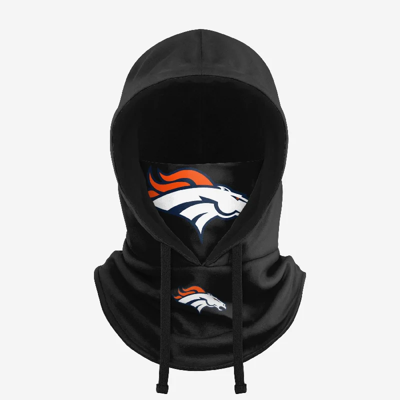 Denver Broncos Black Drawstring Hooded Gaiter Hoodie with Pocket Utility Practical