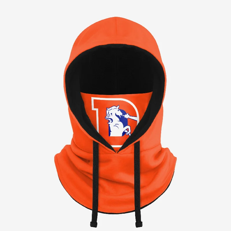 Denver Broncos Retro Drawstring Hooded Gaiter Hoodie with Lining Warm Insulated