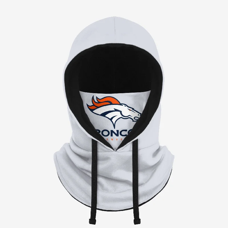 Denver Broncos White Drawstring Hooded Gaiter Hoodie with Slit Hem Functional Movement Denver Broncos White Drawstring Hooded Gaiter Hoodie with Slit Hem Functional Movement