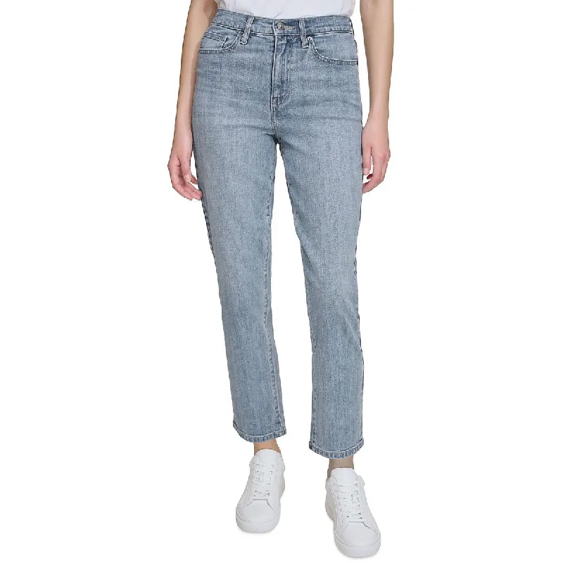 DKNY Jeans Womens High Rise Slim Straight Leg Jeans Chic Double Waistband Jeans