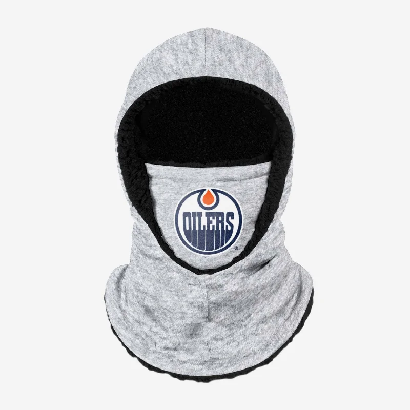 Edmonton Oilers Heather Grey Big Logo Hooded Gaiter Hoodie with Hidden Zipper Minimalist Clean Edmonton Oilers Heather Grey Big Logo Hooded Gaiter Hoodie with Hidden Zipper Minimalist Clean