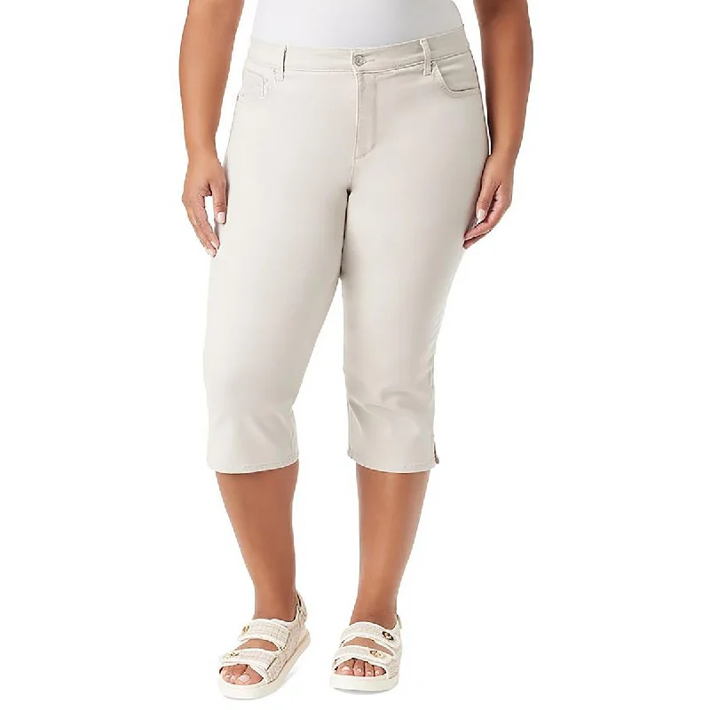 Gloria Vanderbilt Womens Denim Tummy Slimming Cropped Jeans Cozy Wide-Legged Jeans