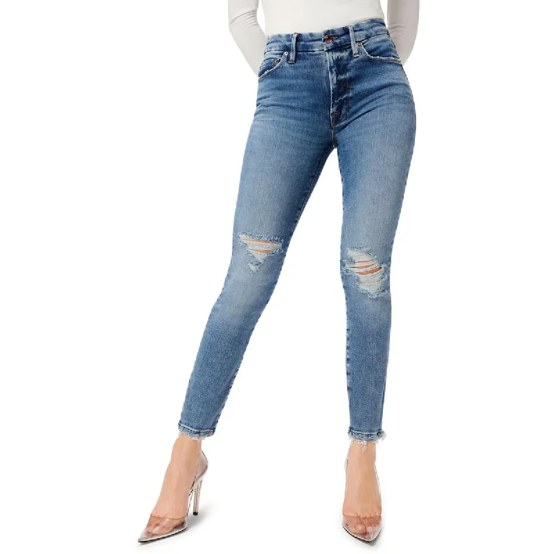Good American Womens Cropped Distressed Skinny Jeans Trendy Cut-Off Denim Shorts
