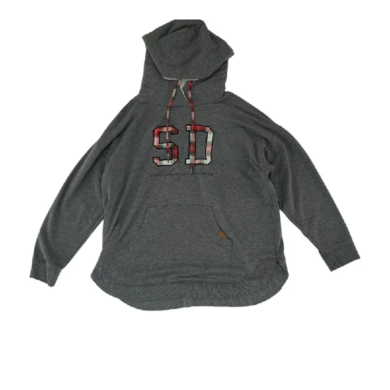 Gray Embroidery Detail Hoodie Hoodie with Elastic Cuffs Stretchable Comfortable