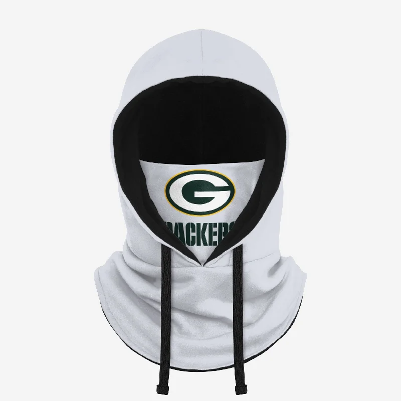Green Bay Packers White Drawstring Hooded Gaiter Hoodie with Hem Detail Decorative Unique Green Bay Packers White Drawstring Hooded Gaiter Hoodie with Hem Detail Decorative Unique