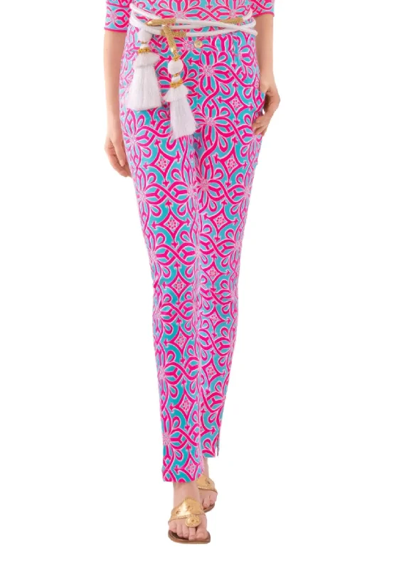 Gripeless Cotton Spandex Jeans - Piazza In Turq/pink Comfortable Jogger Style Jeans