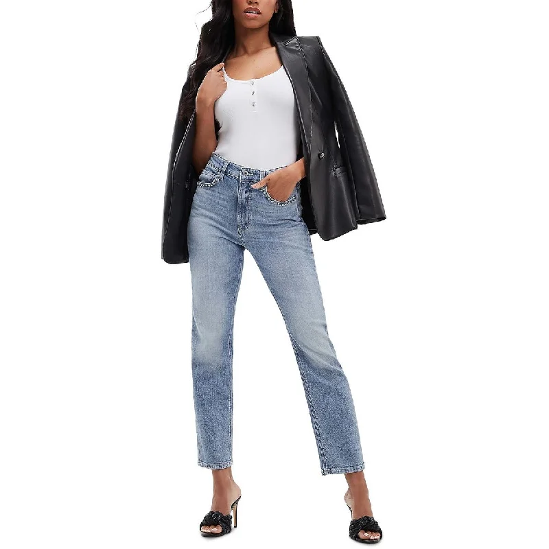 Guess Womens Embellished Straight Leg Straight Leg Jeans Chic Double Waistband Jeans Guess Womens Embellished Straight Leg Straight Leg Jeans Chic Double Waistband Jeans