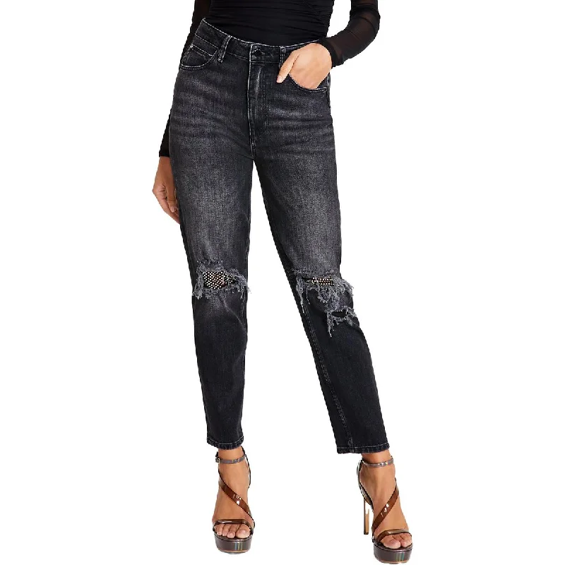 Guess Womens Five Pocket Rip Mom Jeans Elegant Tapered Leg Denim