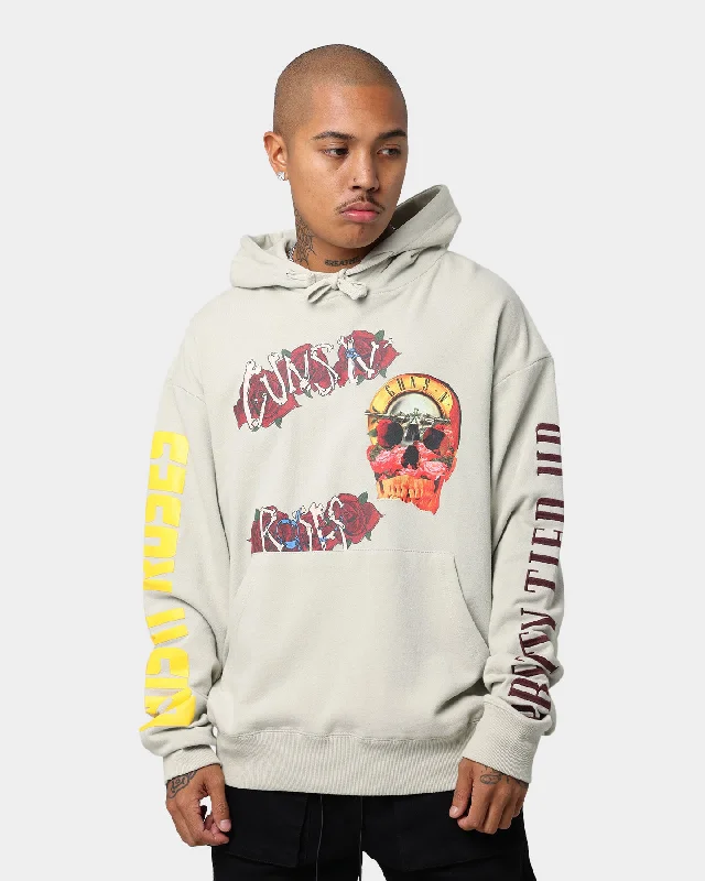 Guns N Roses Roses Hoodie Beige Hoodie with Button Placket Classic Preppy