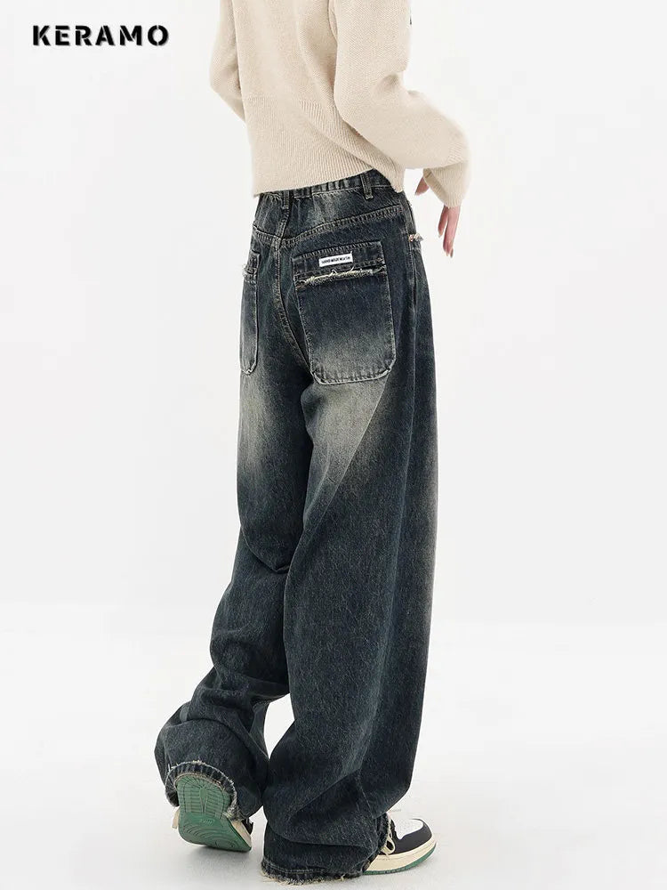 Harajuku Streetwear Retro Fashion Autumn Women High Waist Jeans Elegant Tapered Leg Denim Harajuku Streetwear Retro Fashion Autumn Women High Waist Jeans Elegant Tapered Leg Denim